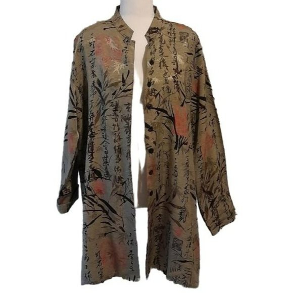 CHICO'S Design Oriental Print Nehru Jacket Topper - Picture 1 of 7